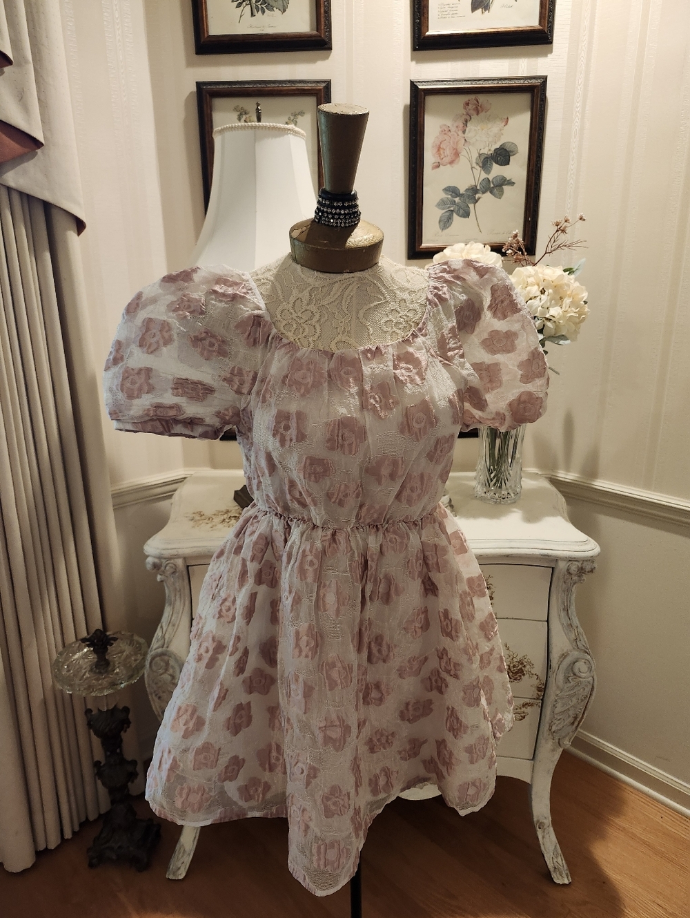 Sister Jane Pink Mini Babydoll Dress In Pink Floral Jacquard S